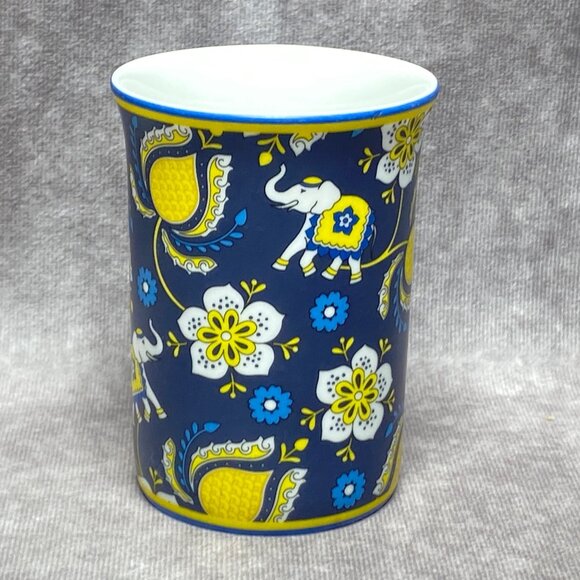 Vera Bradley Ceramic Mug Floral Elephant Print Blue Yellow White 8 Oz - Picture 4 of 11
